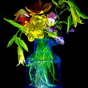 Mixed Flowers in Cornflower Ink Bottle Notecards