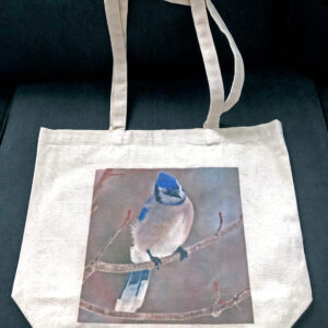 Blue Jay on Red-tipped Branches Gusseted Tote Bag - Size Medium